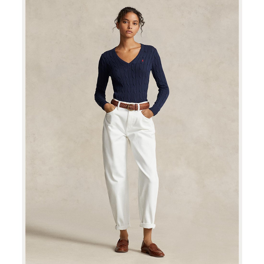 ポロ ラルフ ローレン POLO RALPH LAUREN ケーブルニット コットン V