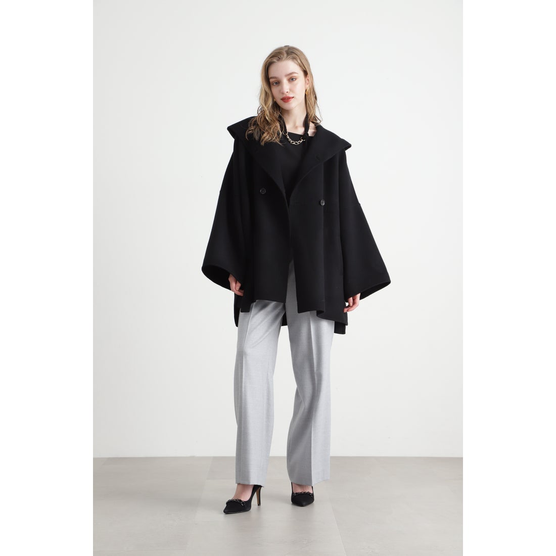 PINKY & DIANNE ウールリバーフードショートコート キャメル5 -靴