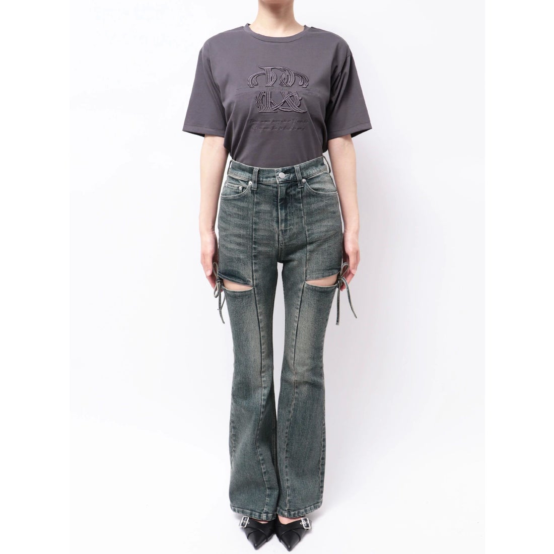 リゼクシー RESEXXY カットアウトリボンデニムパンツ （BLU