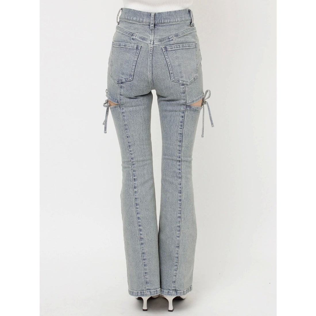 リゼクシー RESEXXY カットアウトリボンデニムパンツ （BLK） -靴