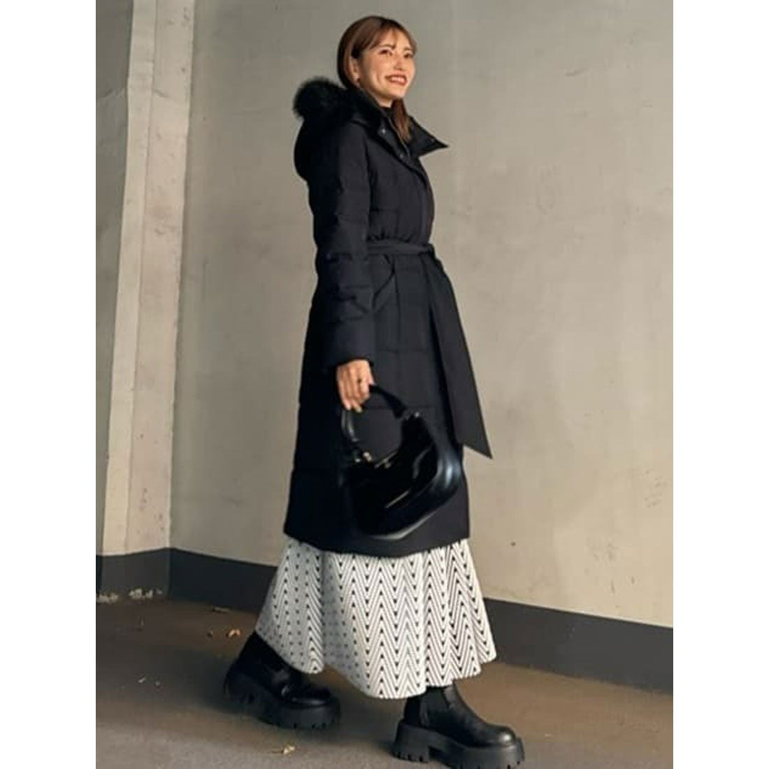 rienda Faux FurミディライトダウンCT BLK -靴＆ファッション通販