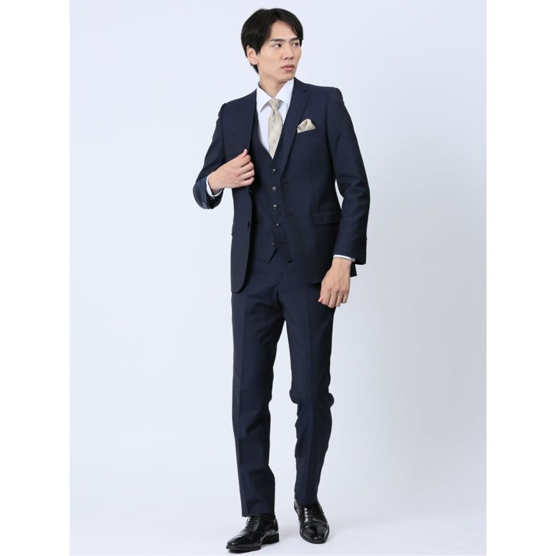 タカキュー TAKA-Q 光沢ストレッチ スリムフィット 2ボタン3ピース