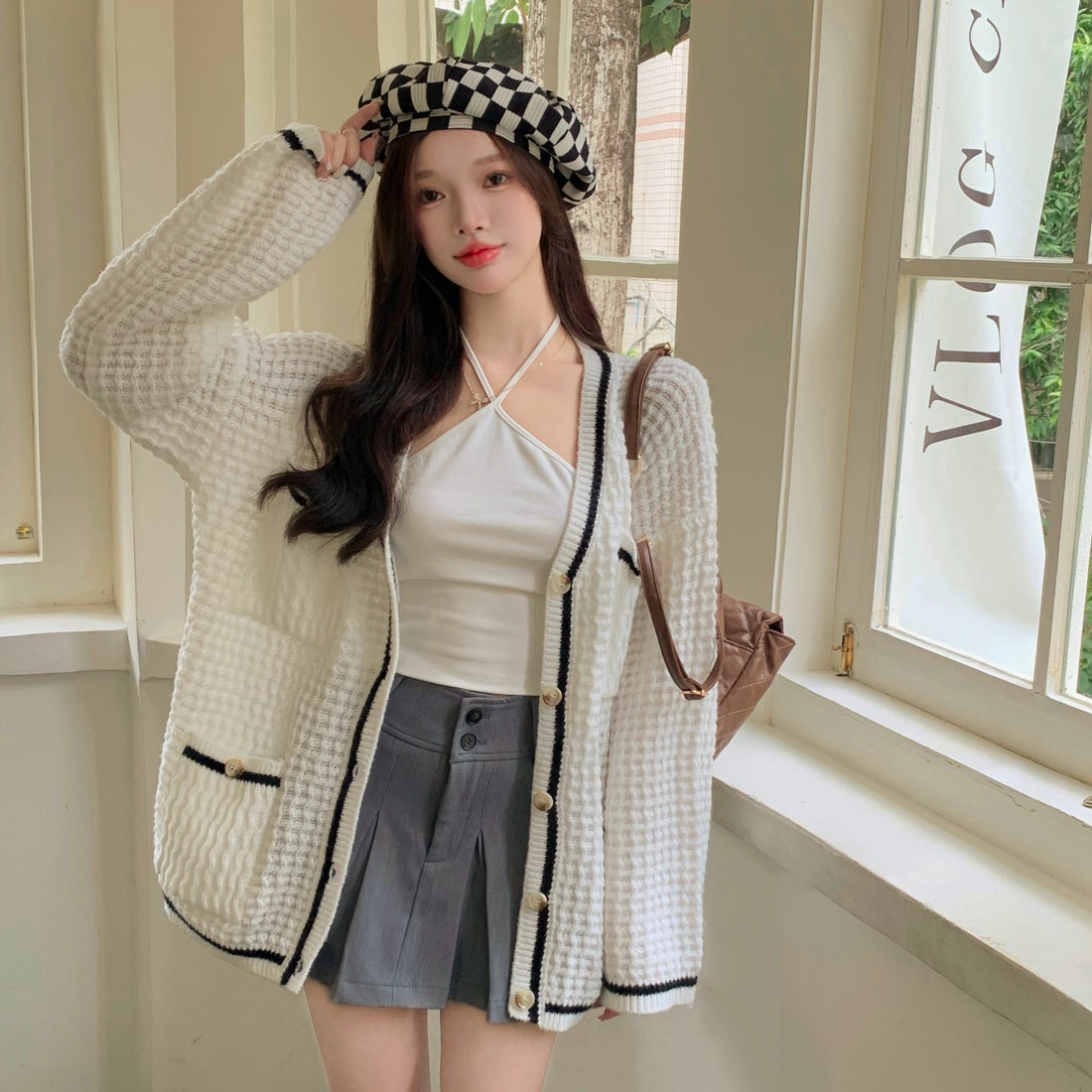 ゾエ ジェンコ Zoe Jenko バイカラー薄手ニットカーディガン 9829