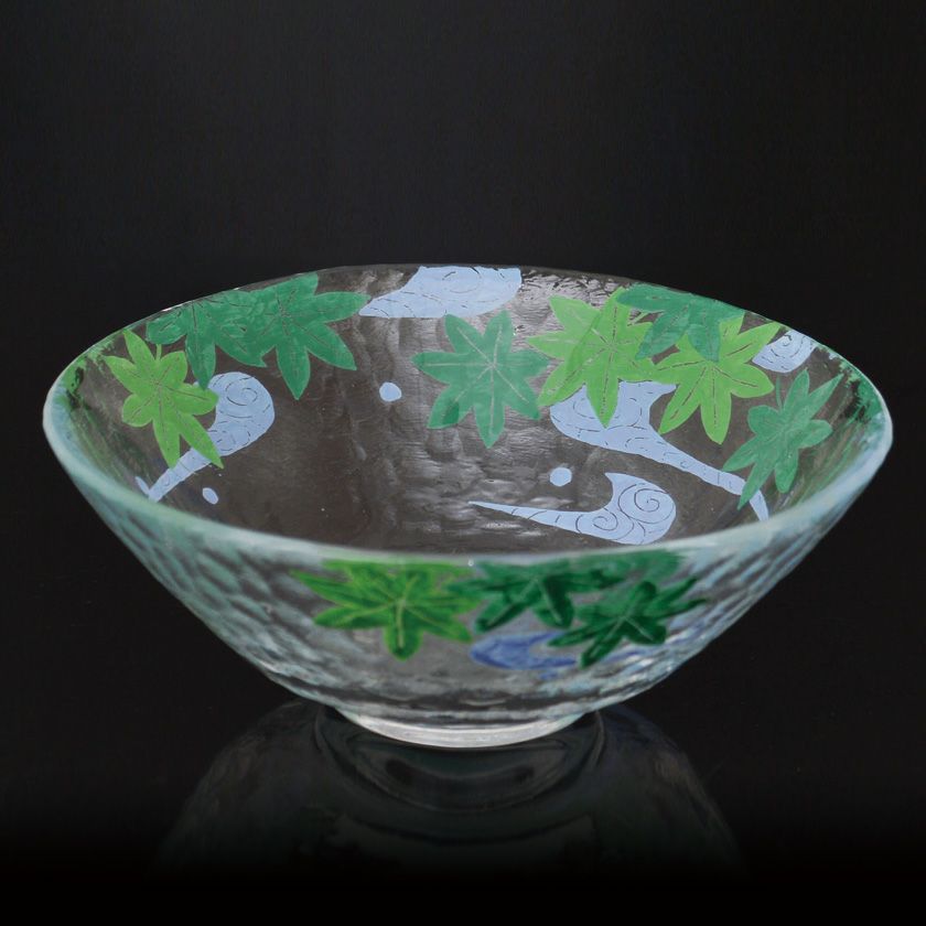 茶道具 平茶碗（ひらちゃわん） ガラス平茶碗 青楓に観世水 【耐熱