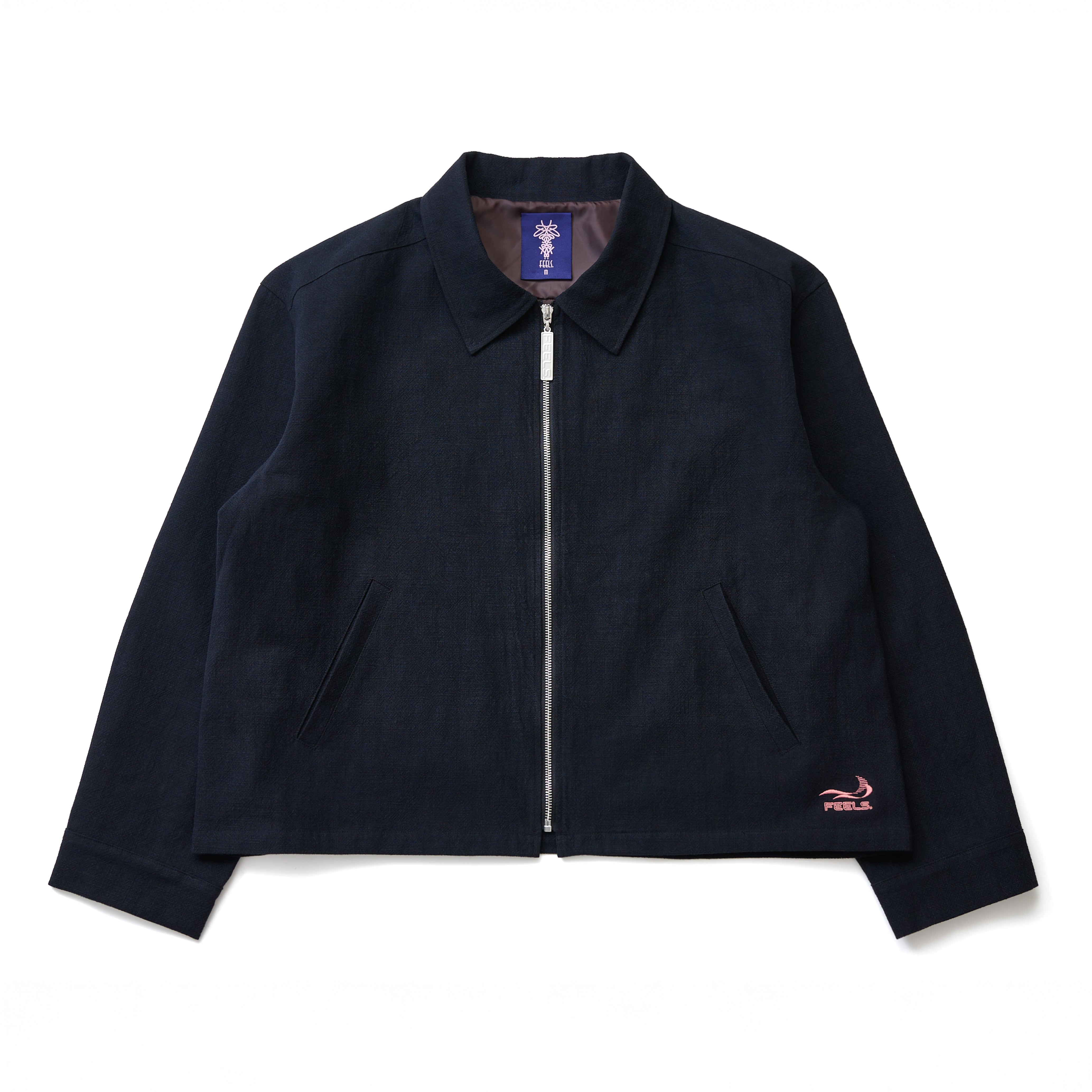 LINEN ZIP UP BLOUSON BLACK – FEELS.