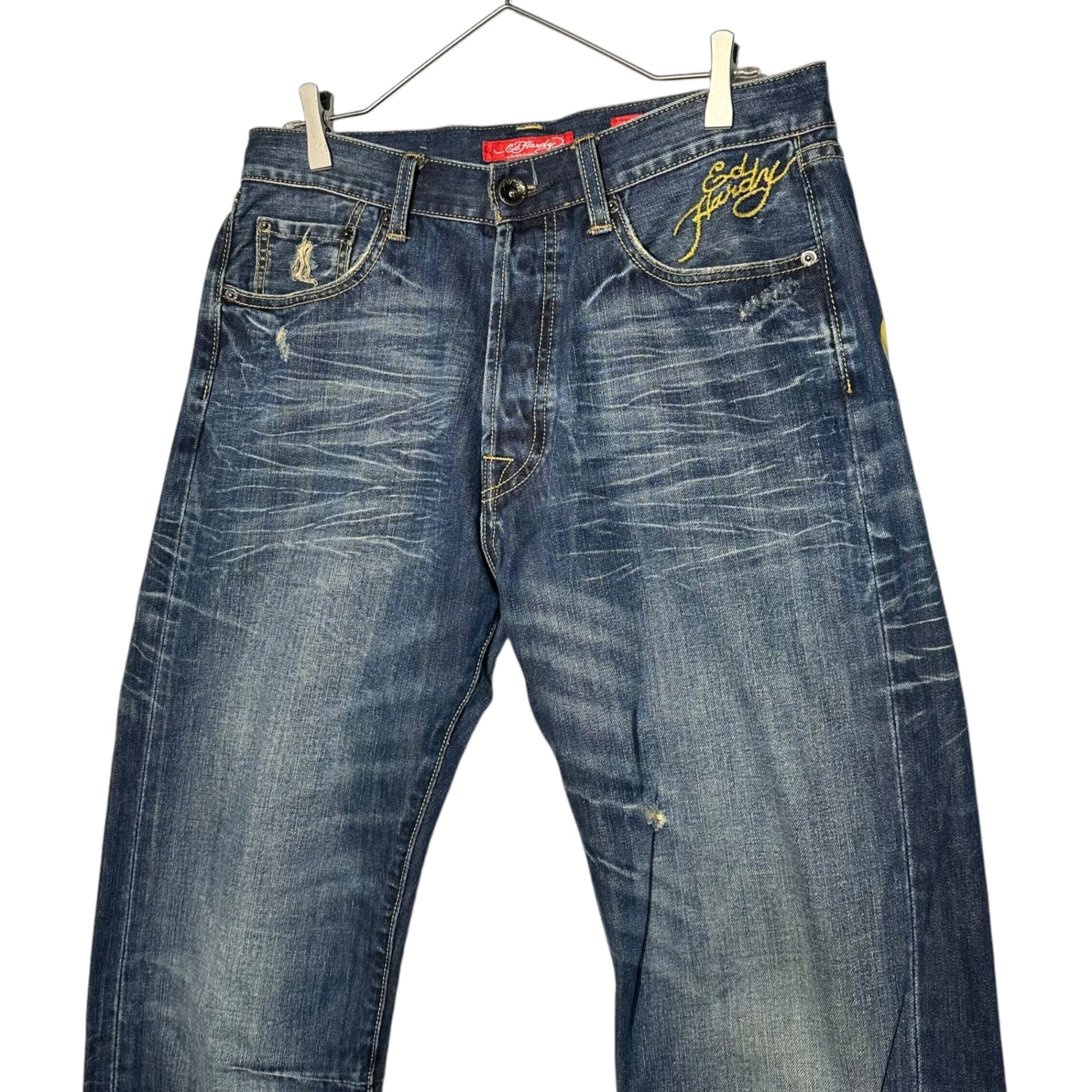 Ed Hardy(エドハーディー) Devil embroidery straight denim pants