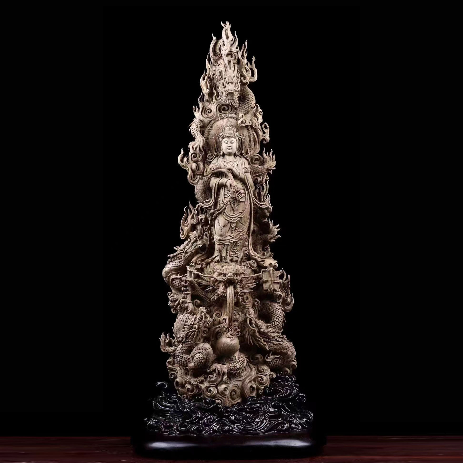 楽天市場】【天然沈香木彫】 騎龍観音（五龍） 仏教美術 仏像 仏教工芸
