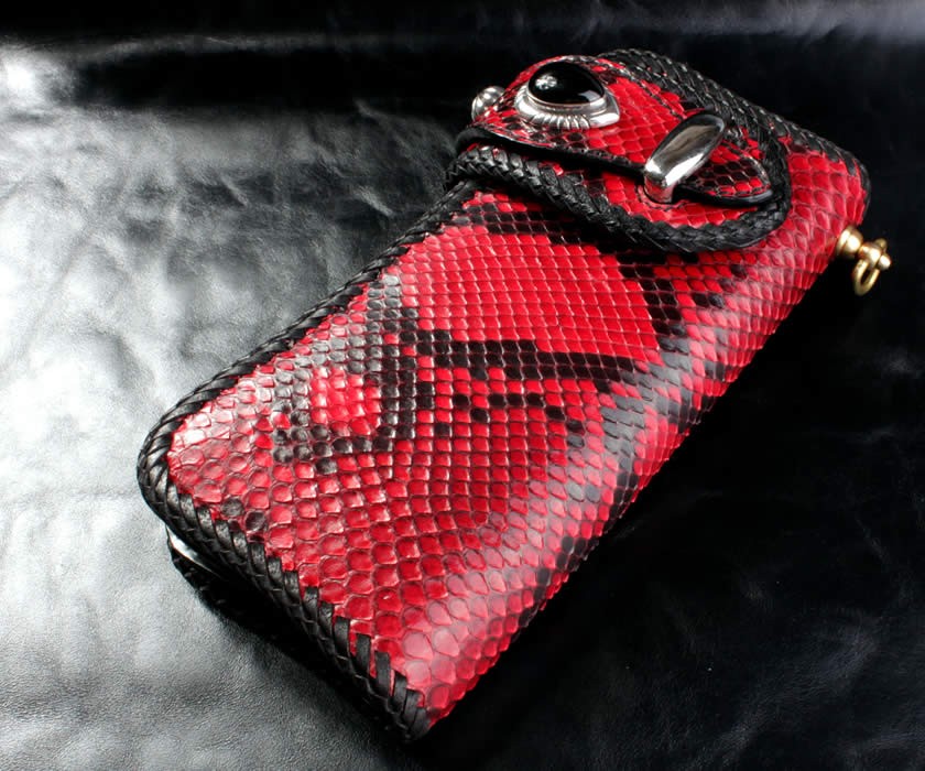 バイカーズウォレット 蛇革 長財布 レッドパイソン ロングウォレット