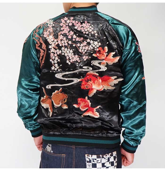 花旅楽団[ハナタビガクダン] 桜金魚 刺繍 リバーシブル 和柄