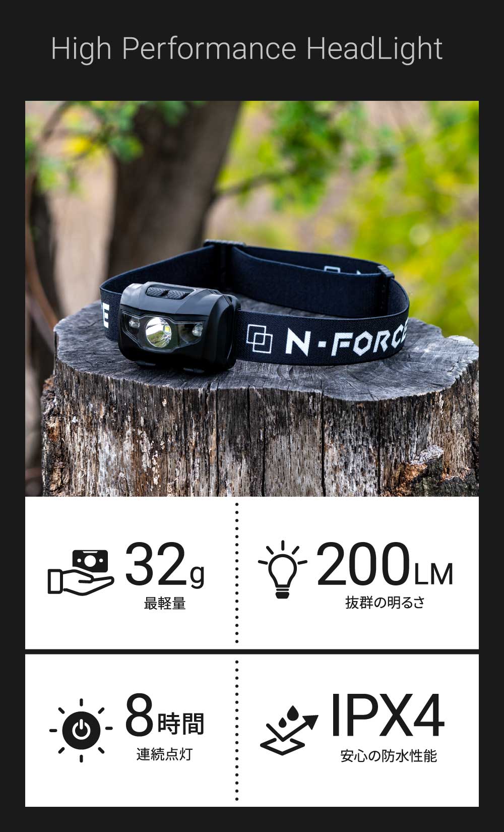 N-FORCE（エヌフォース） ヘッドライト 防水 登山 釣り キャンプ 防災