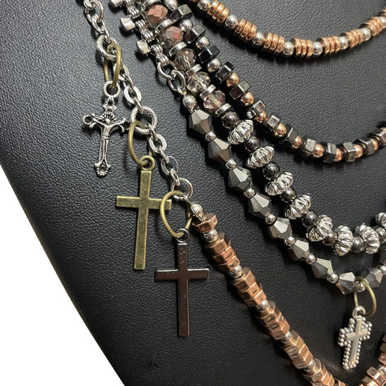 ネックレス メンズ じゃらじゃらネックレス モード系 V系 5連 十字架