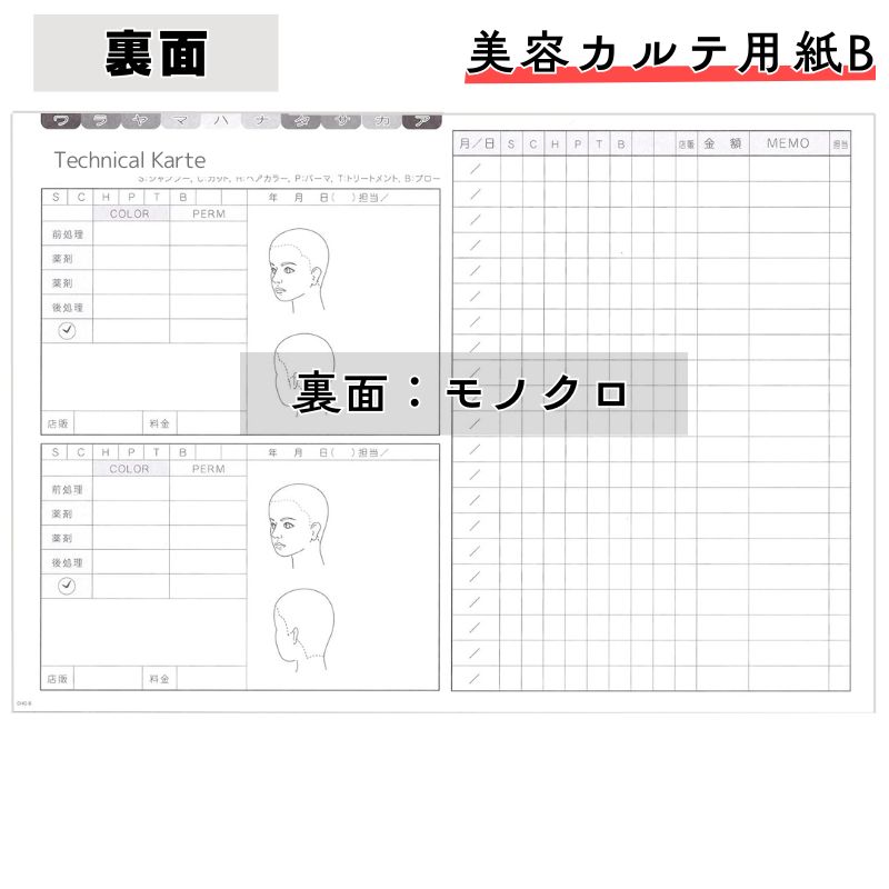 美容カルテ用紙B テクニカルカルテ 250枚セット 厚紙タイプ 157mm