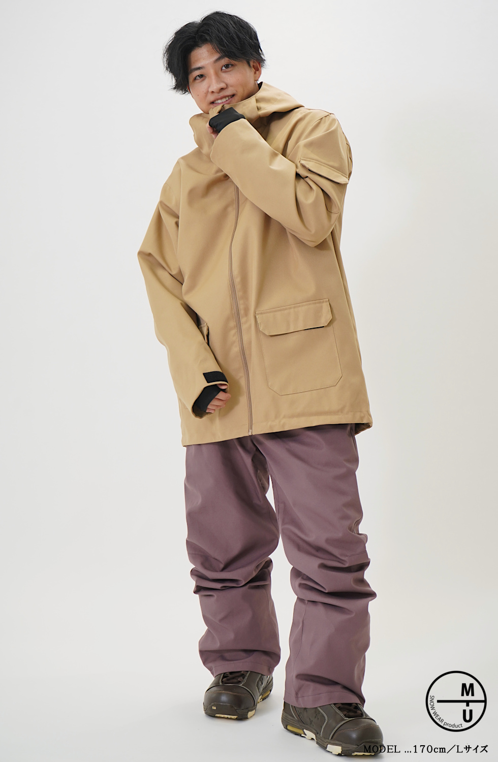 スノーボード ウェア 上下セットアップ 茶色カモフラ×ベージュ メンズM