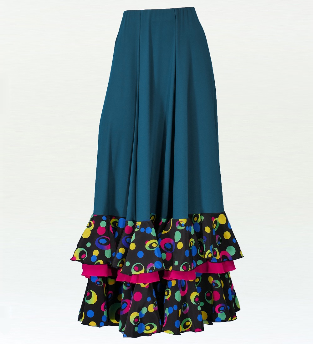 フラメンコ 水玉 フリル ファルダ スカート ブルー×ブラック