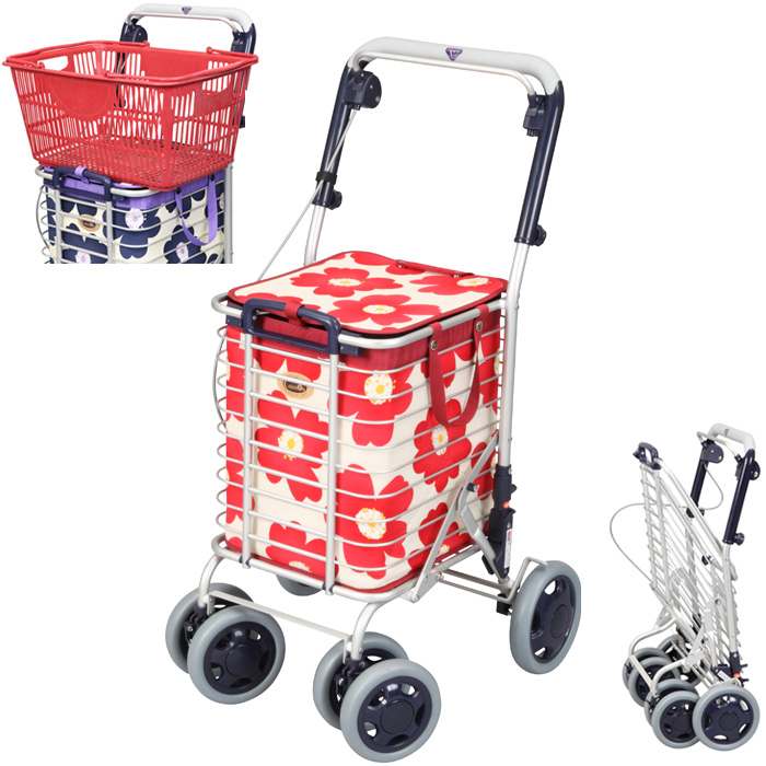 シルバーカー 買い物かご 折りたたみ アルミワイヤーカー A-0245H 花柄