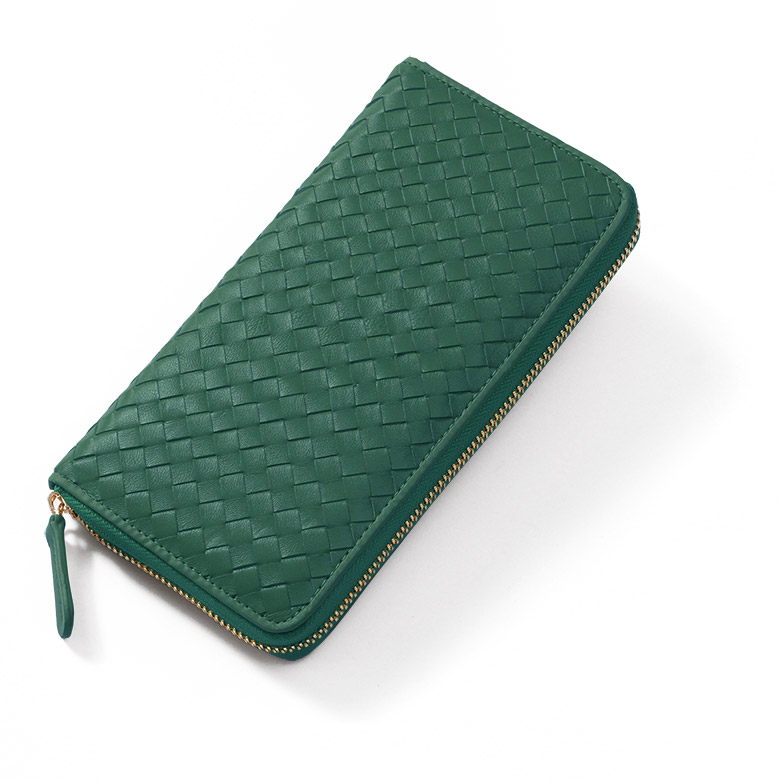 編み込み 長財布 シープスキン 羊革 財布 メンズ レディース 兼用