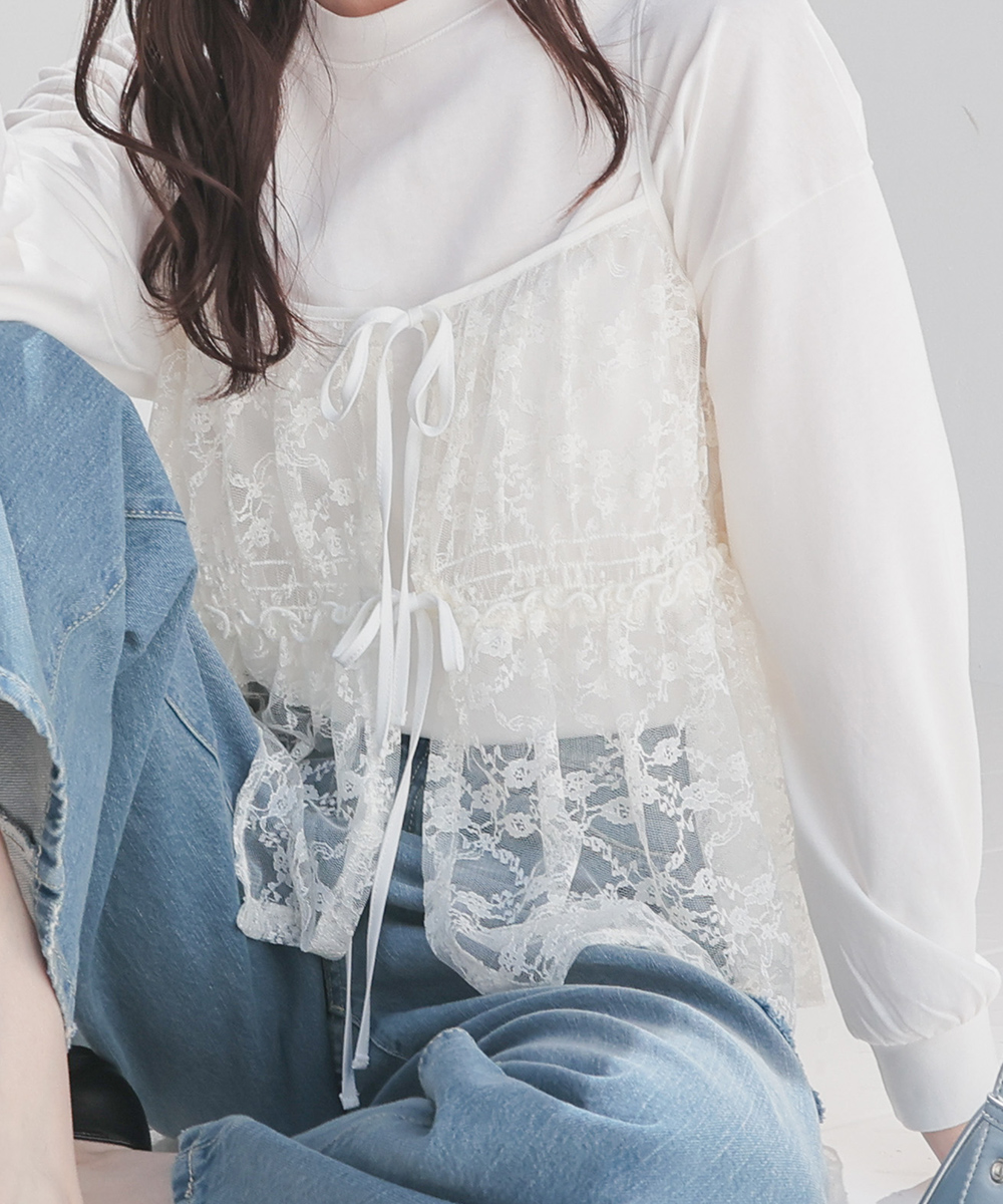 Honeys（ハニーズ） トップス チュールレース 花柄レース リボン SALE