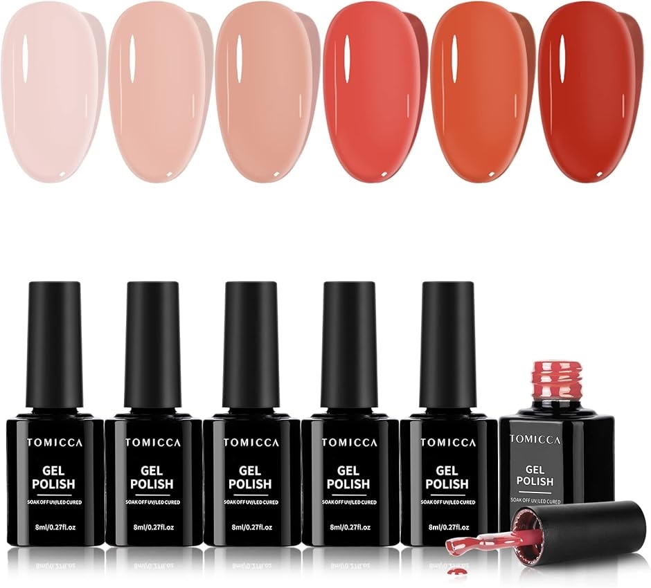 ジェルネイル カラージェル ネイルアート6色セット 透明感ある 8ml UV