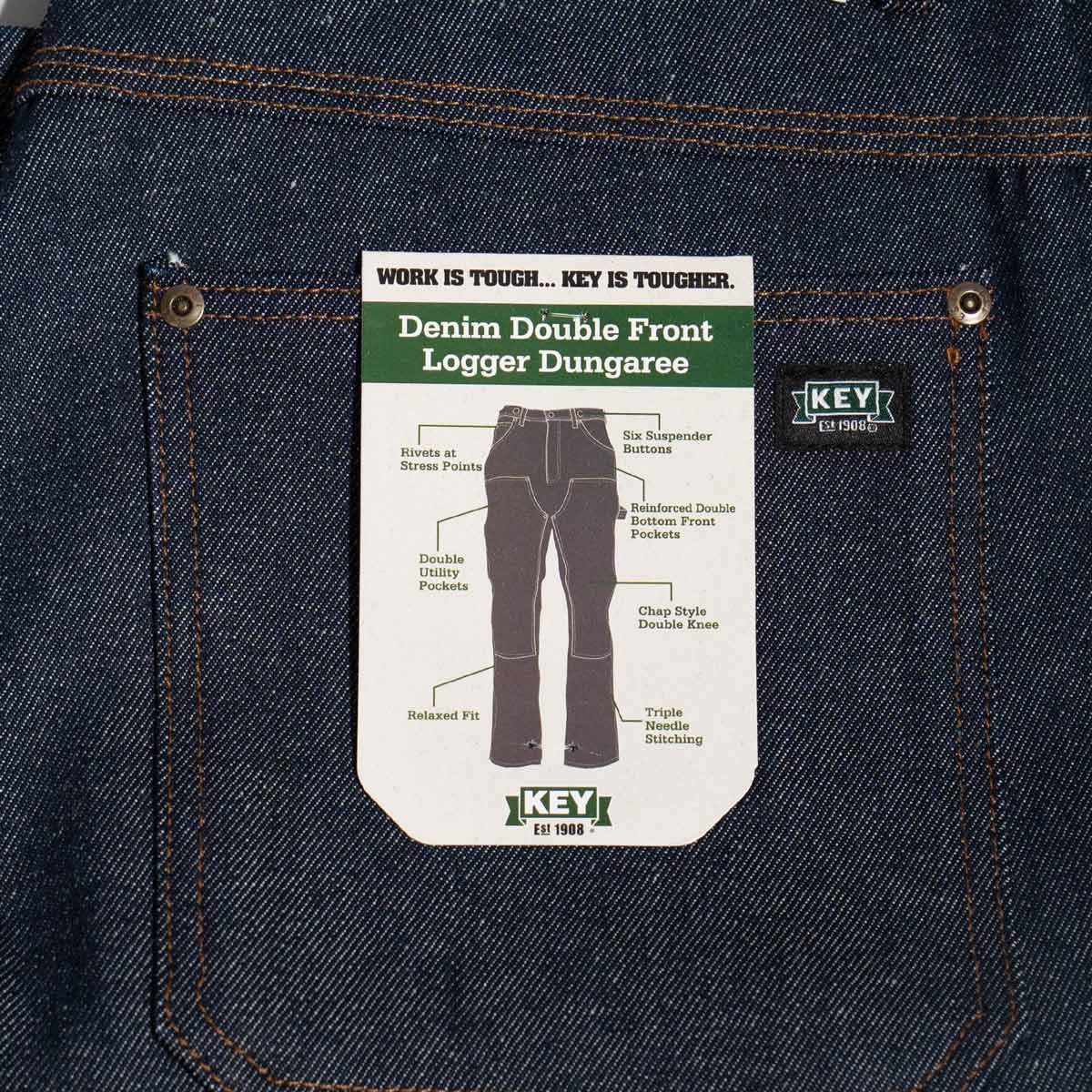 KEY キー ダブルフロント デニム ロガー ダンガリー パンツ ｜ 447-41
