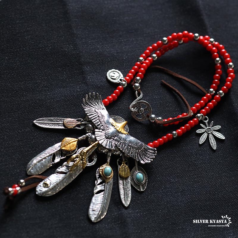 フェザーネックレス 7枚 羽根 ペンダント ターコイズ イーグル