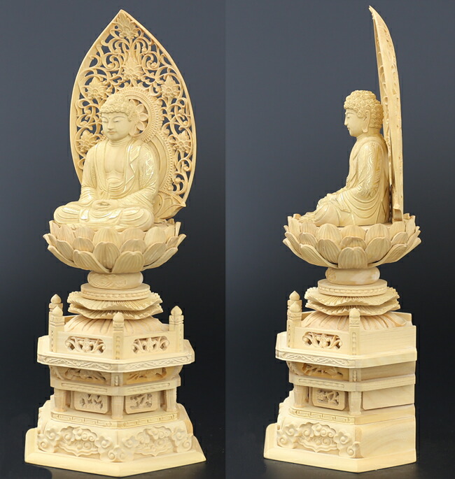 京仏壇はやし 仏像 ご本尊 総ツゲ 六角台座 座釈迦 唐草 金泥書 2寸