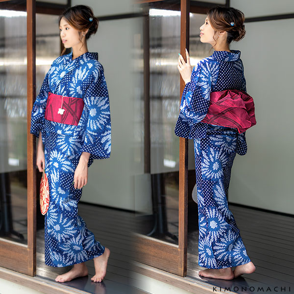 Prices down）浴衣 レディース 単品 お仕立て上がり 絞り浴衣「マリン