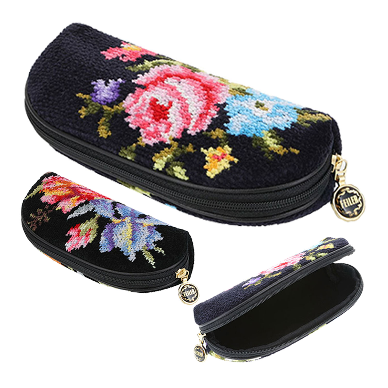 メガネケース フェイラー 眼鏡ケース 黒 花柄 バラ FEILER クリスマス