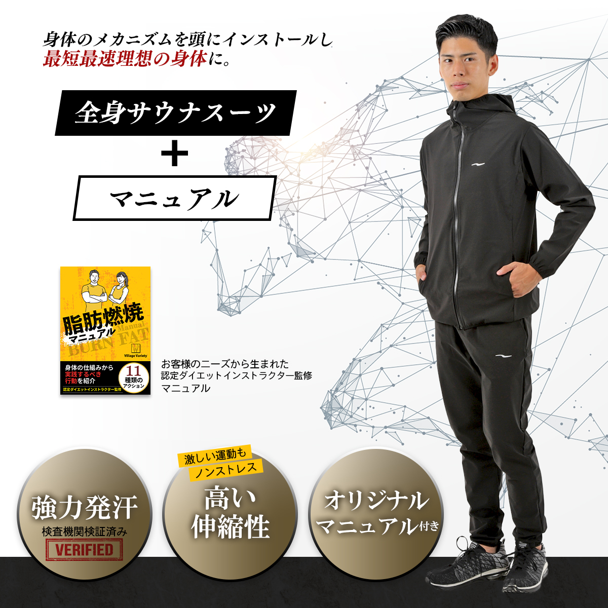 Village Variety サウナスーツ メンズ 大きい 上下 セット 高伸縮
