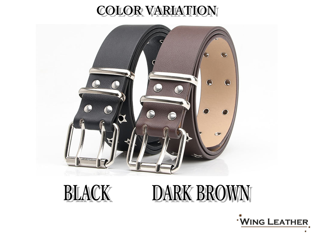 レディース ダブルピン ベルト 星柄 スタッズ 2カラー カジュアル 牛革