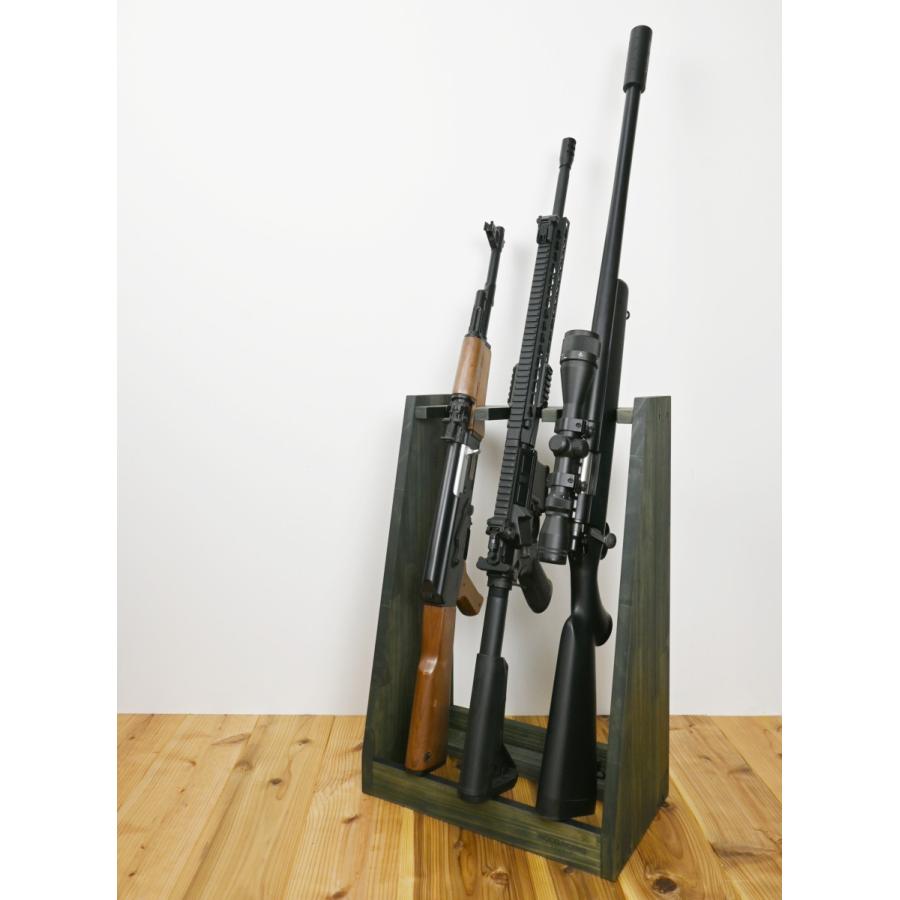 WOODWORKS ガンラック 3丁掛 (色：ミリタリーグリーン) 木製 日本製