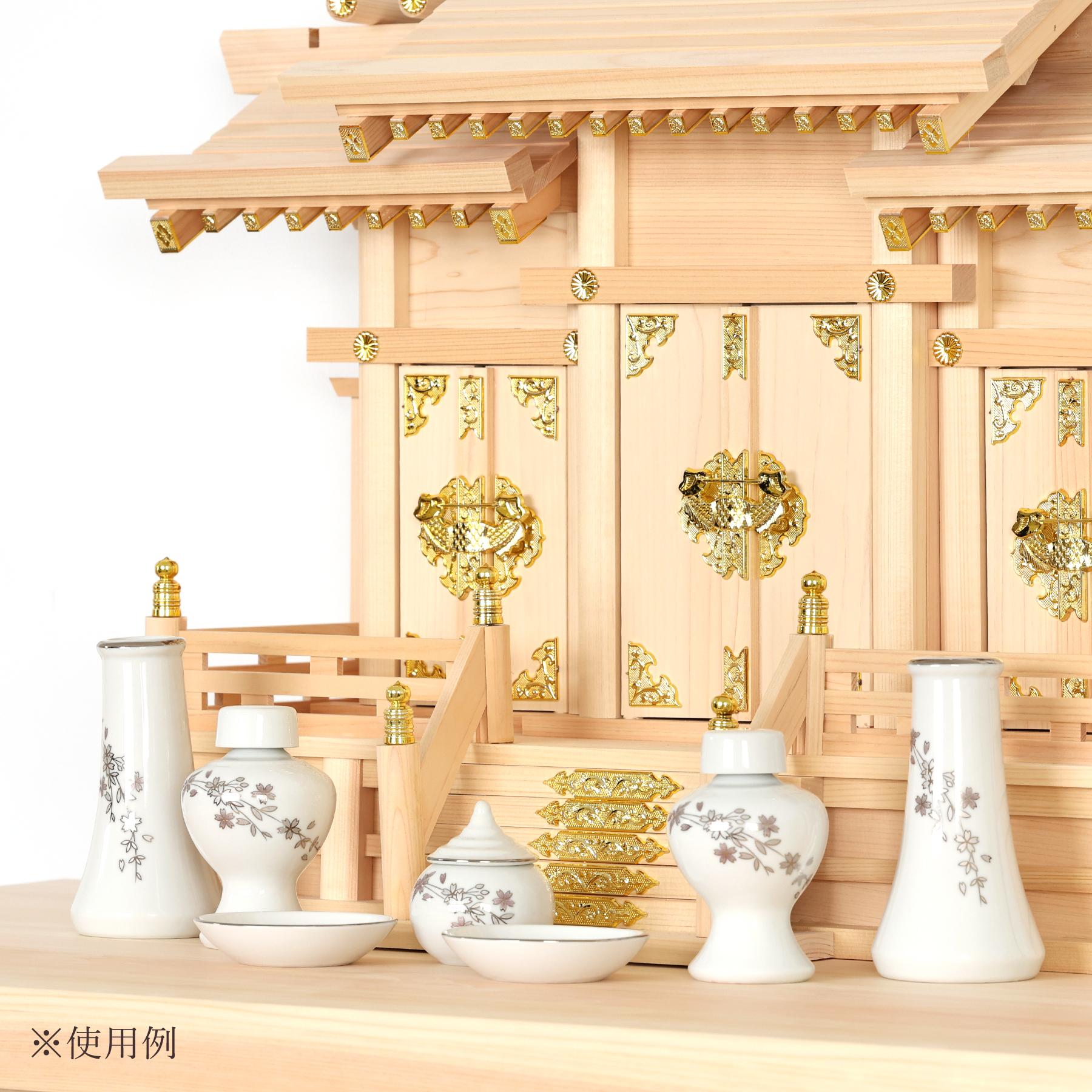 神具セット 桜柄 7点 セット 中 榊立て 瓶子 水玉 皿 ミニ モダン