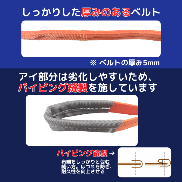 スリングベルト 長さ5m 幅35mm 1本 耐荷重1.5t ポリエステル製 玉掛け