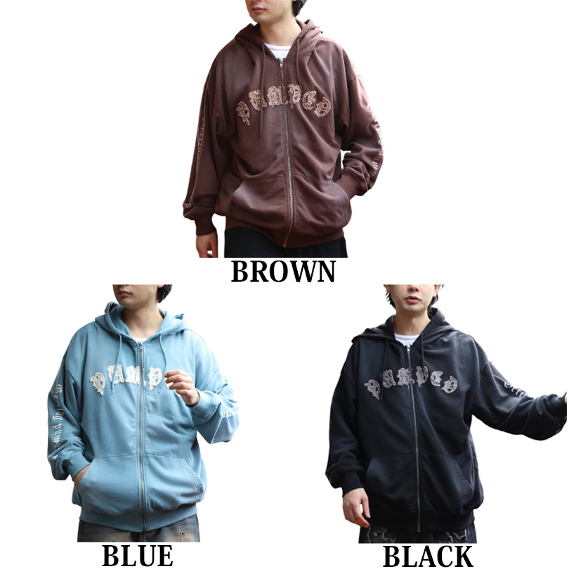 8 スプレー加工ジップパーカー メンズ グラフィック ヴィンテージ : 8