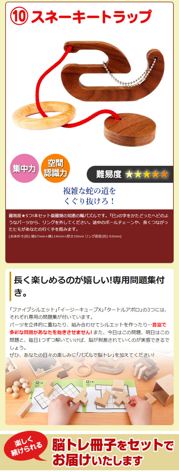 パズルで脳トレーニング オリジナル木製パズル10種+ドリル満載 特製脳