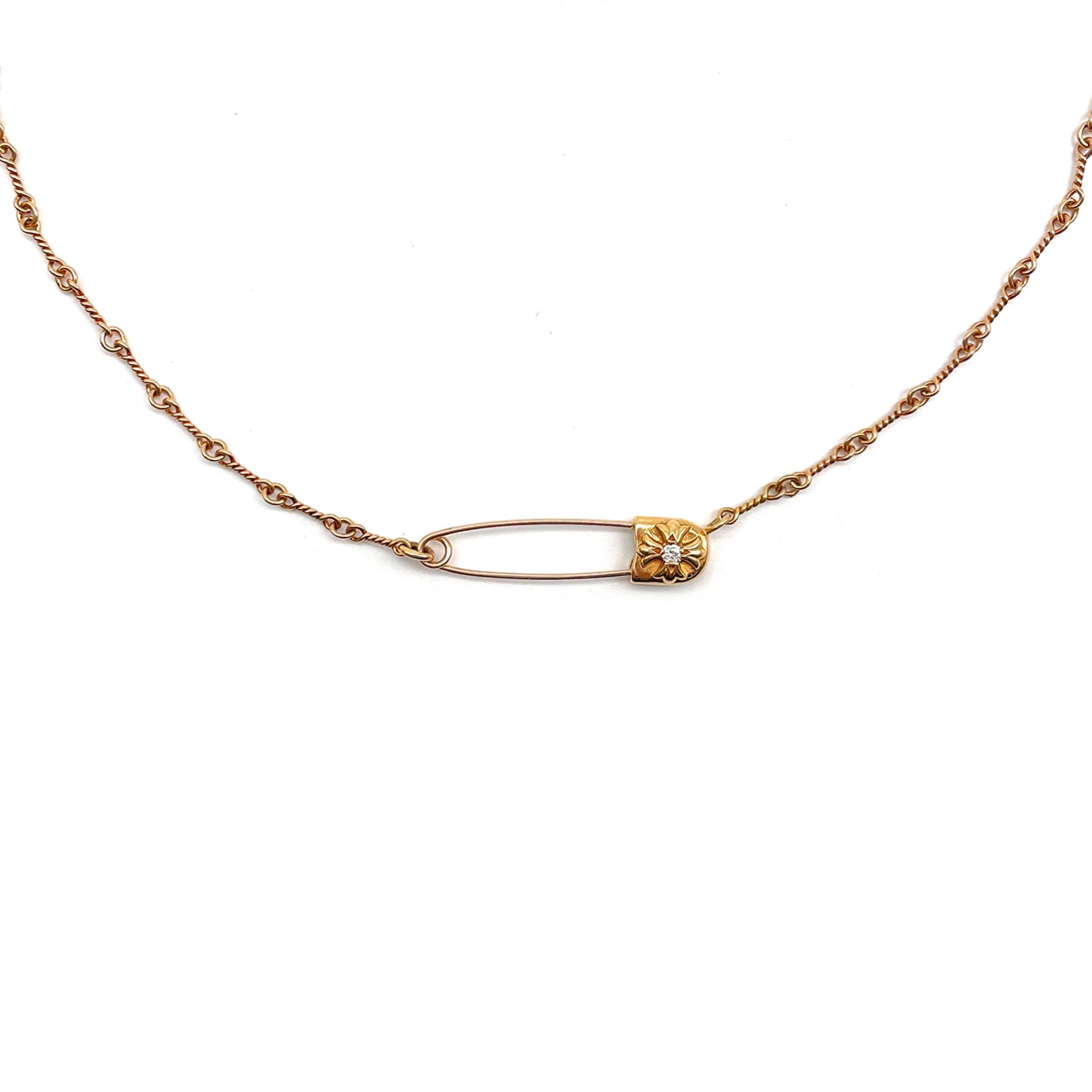 Chrome Hearts 22k Gold Diamond Twist Chain Pin Clip Necklace