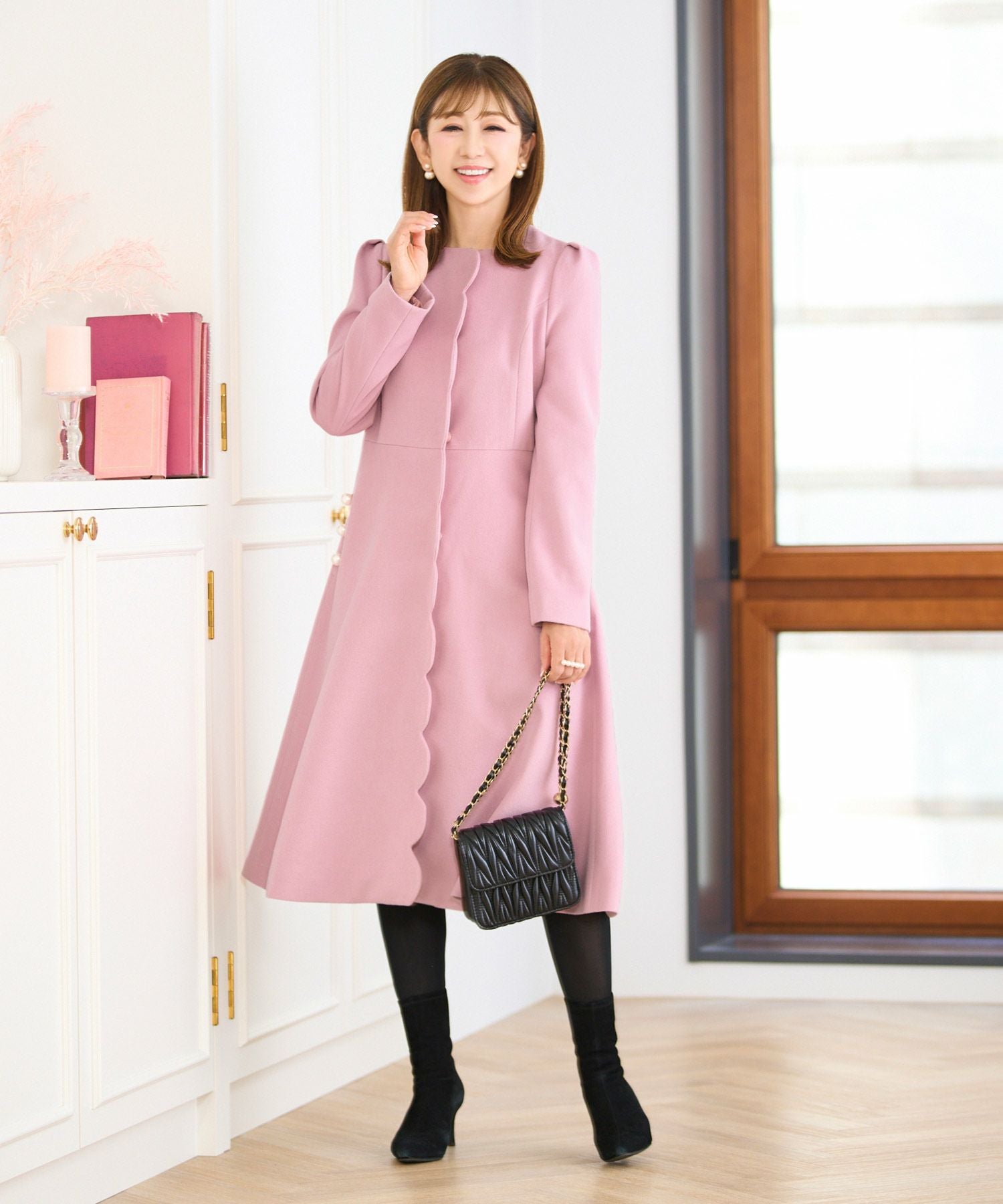 フロントスカラップ パール付き コート Prima Scherrer 全3色｜psc141