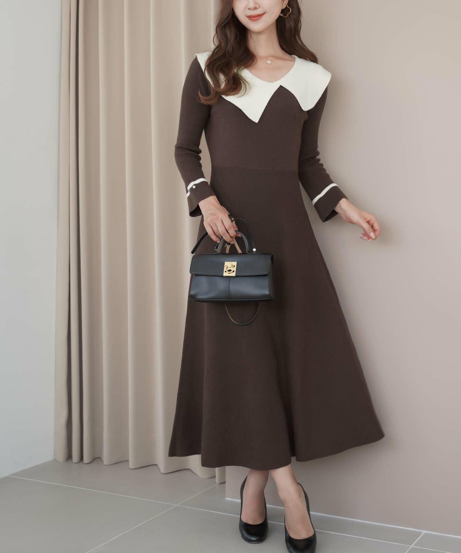 アシメカラー クラシカル ニット ワンピース le reve vaniller 全6色