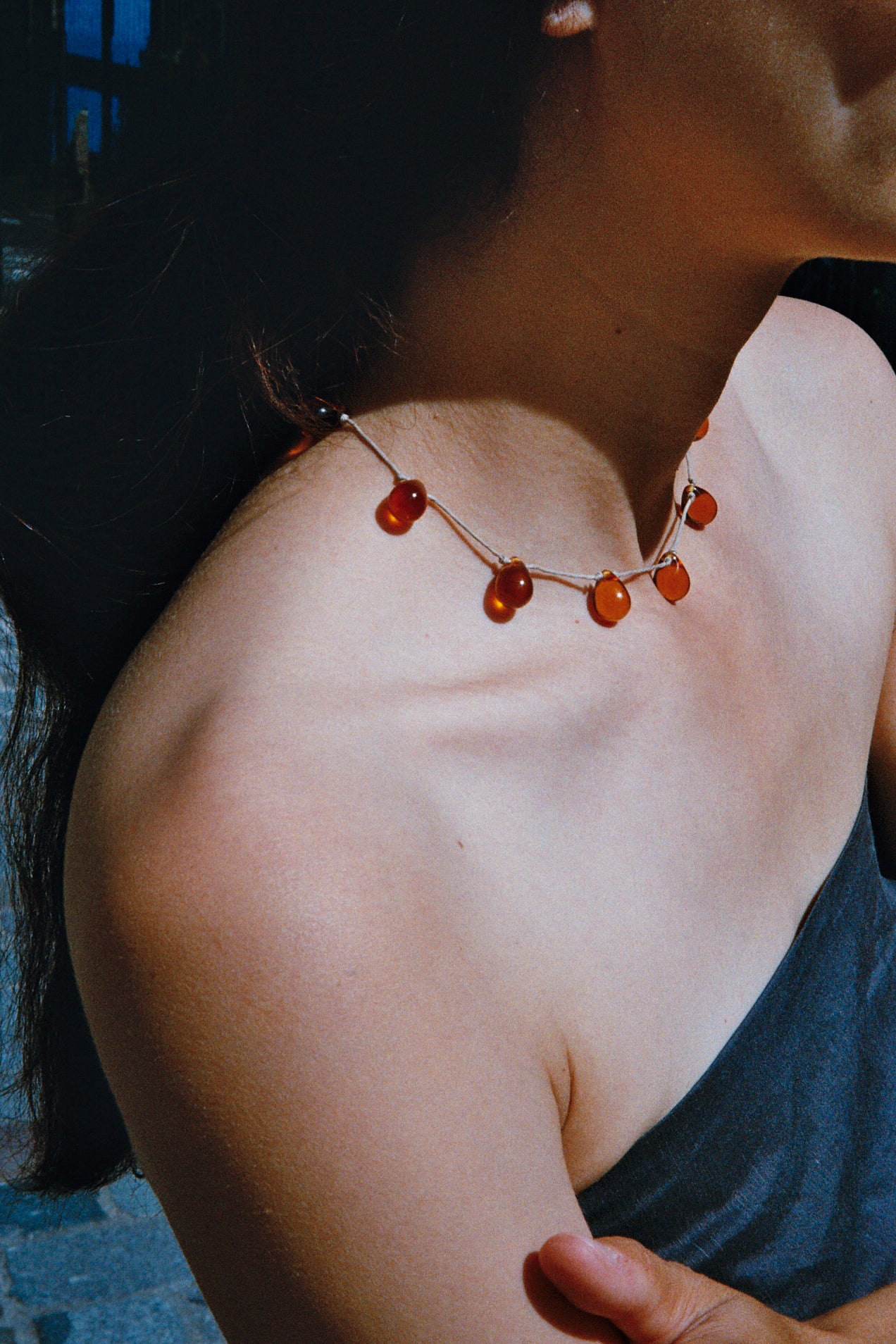 Noué necklace - Amber / Beige cord. – Sisi Joia