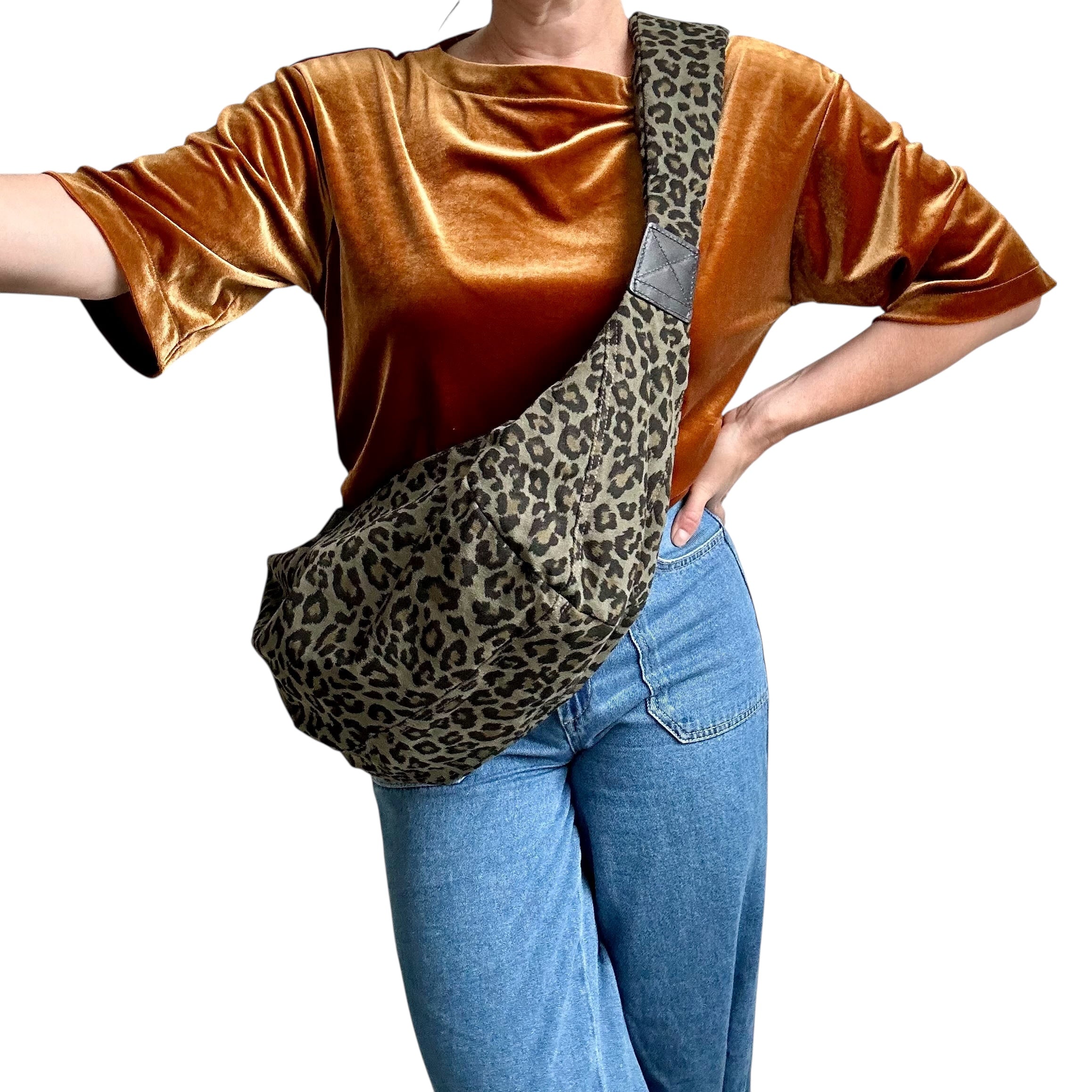 Brixton cross body sling bag - leopard print green - large