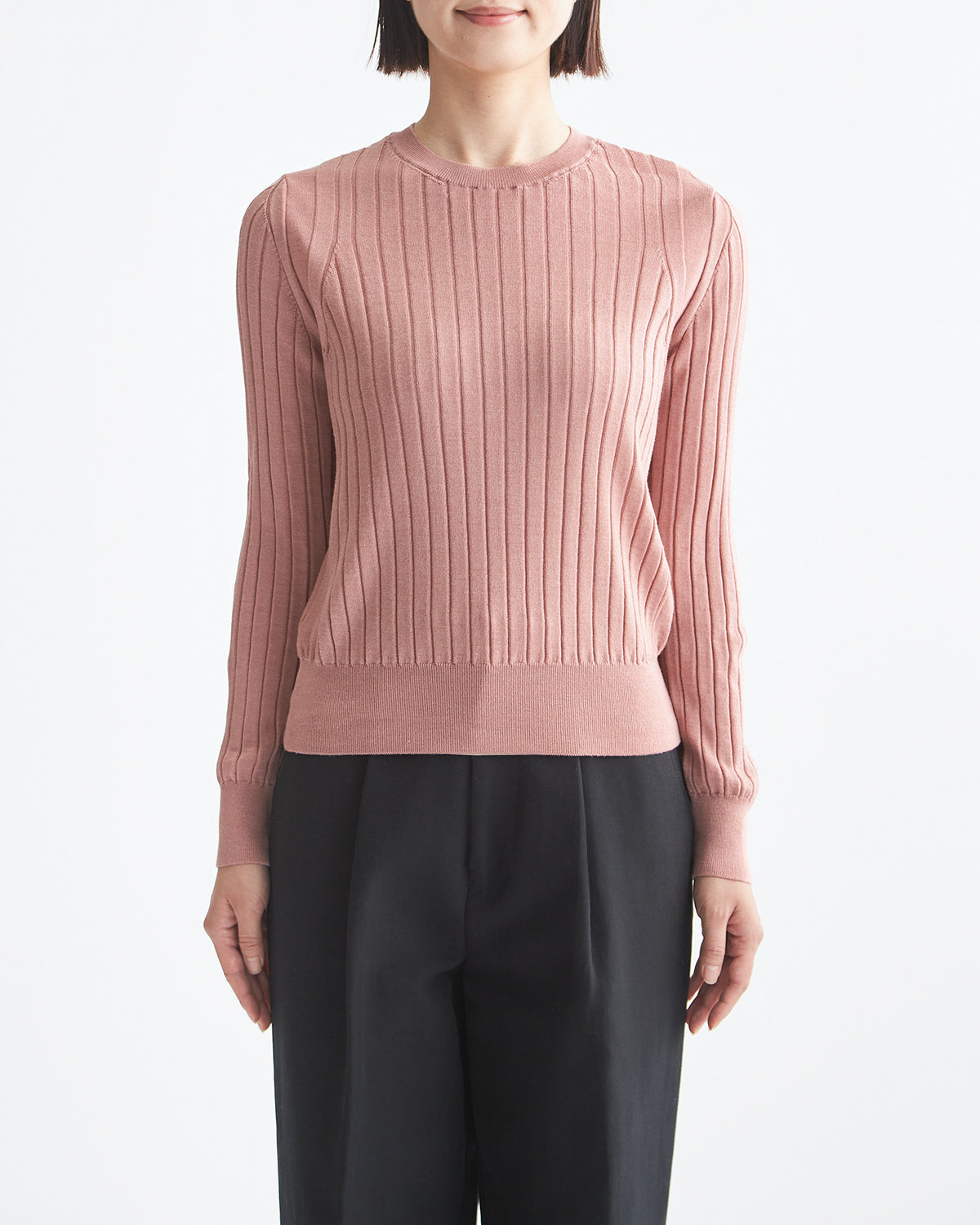 18Gワイドリブ エクストラファインメリノウール×シルク クルーネック