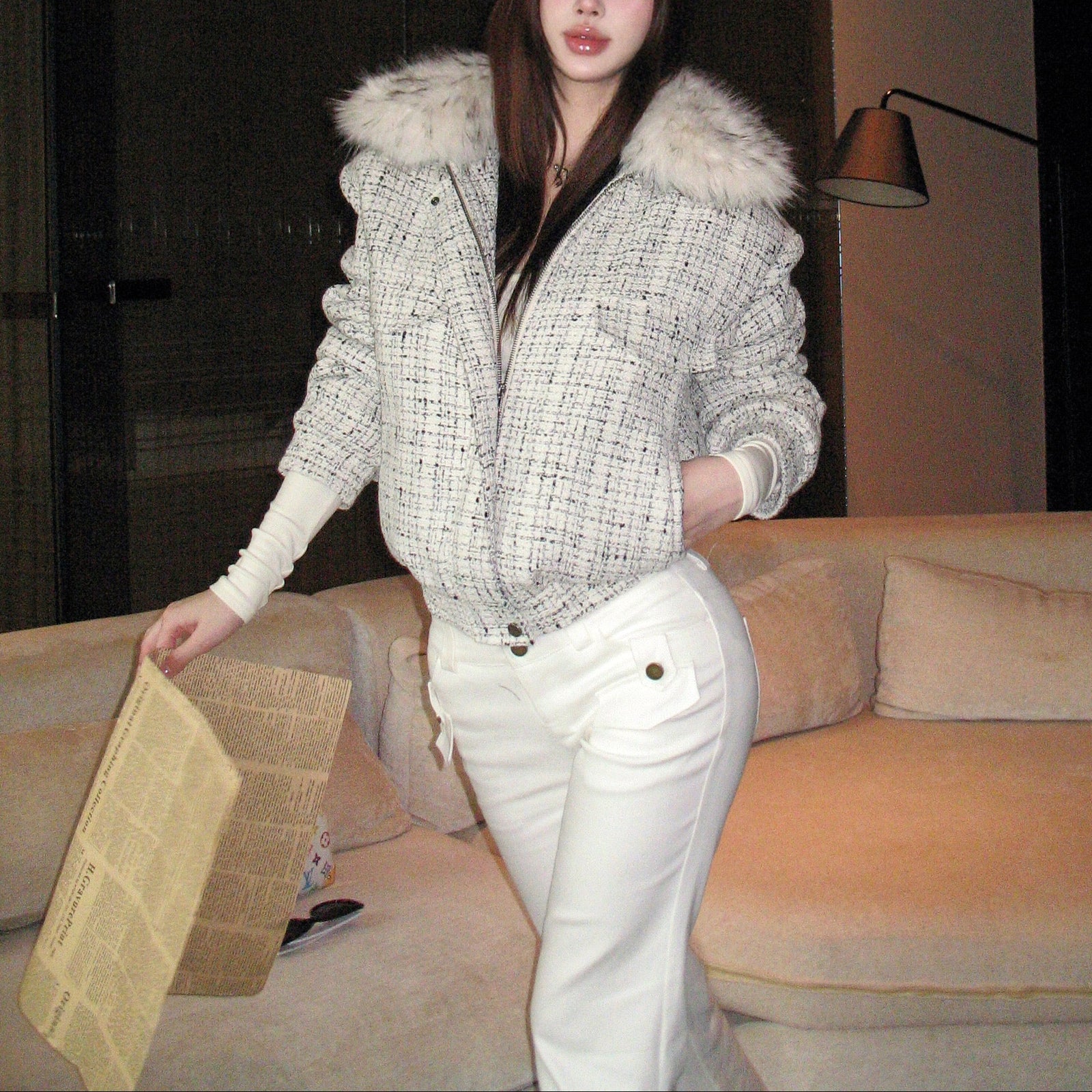 襟ファーツイードダウンジャケットAJ1190 – SNACC