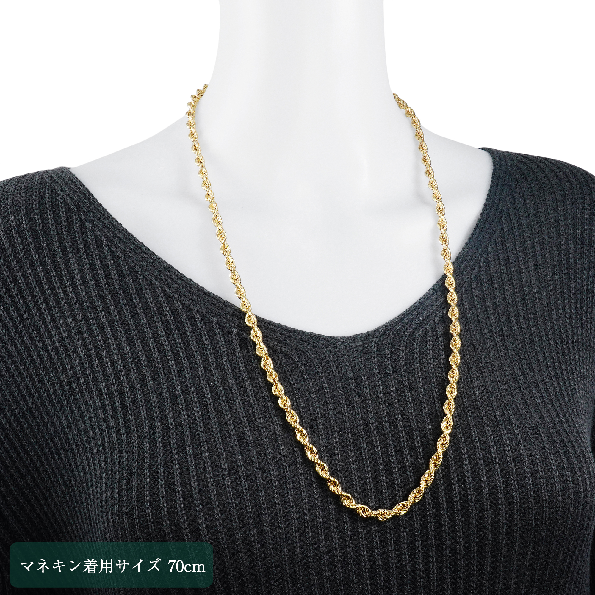 K18 18金 ロープ ネックレス 5.4mm幅 38cm～80cm 引輪 選べるサイズ