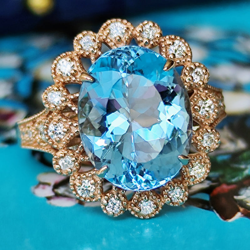 サンタマリア 大粒】天然アクアマリン 4.42ct 天然ダイヤモンド リング