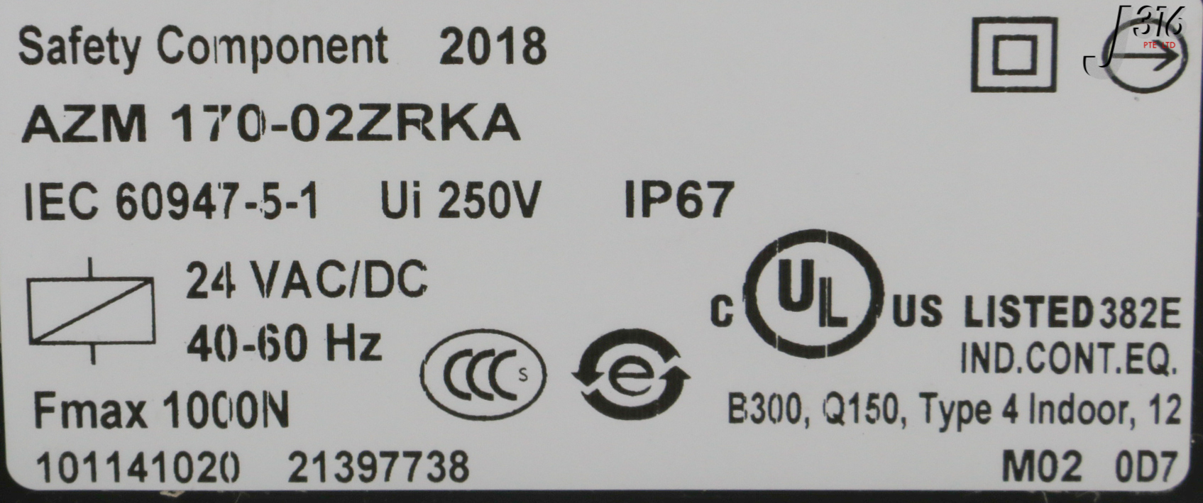 30820 SCHMERSAL SAFETY INTLK SW, IEC 60947-5-1, 101141020 (NEW