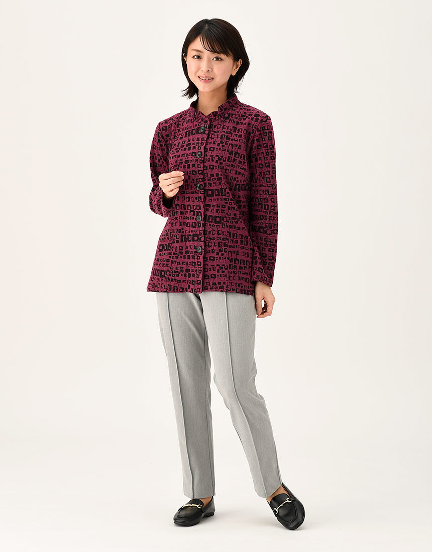 ワコール／らくラクパートナー モダンな柄のジャカード ブラウス（長袖
