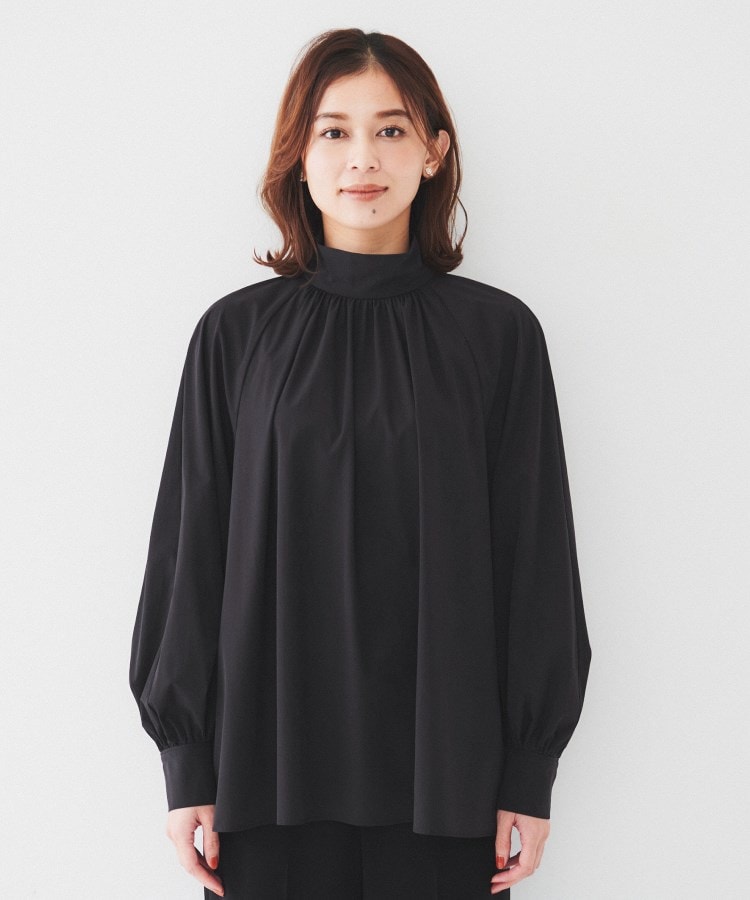 通勤】ボウタイ付スタンドネック ボリュームブラウス（シャツ