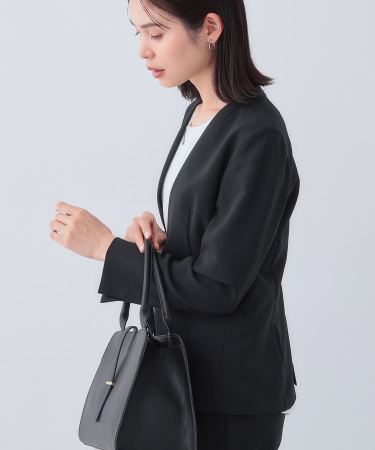 定番スーツ／UVケア／洗える】ウール調ノーカラージャケット