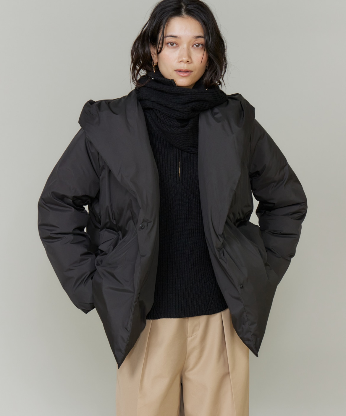 ショート丈 ショールカラーフードダウンコート｜INED（イネド