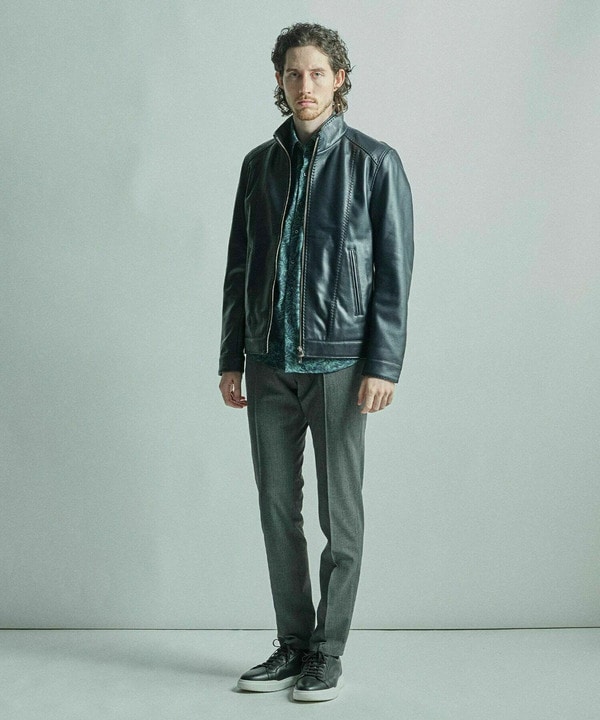 スタンドカラーシングルライダース ラムレザージャケット｜メンズ