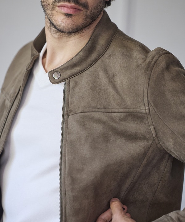 ストレッチフェイクスエードシングルライダース｜メンズファッション